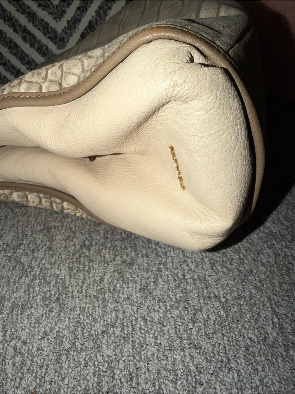 Coach Beige Croc-Embossed Canvas and Pebbled Leather Madison Shoulder Bag